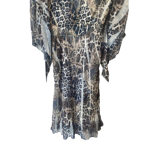 Alberto Makali Animal Print Dress Fairy Sheer Batwing Sleeve Whimsigoth V Neck - Picture 3 of 12